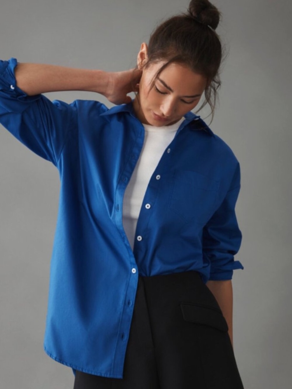 Anthropologie Maeve Bennet Button Down Shirt Tunic Sapphire Blue Size XS New NWT